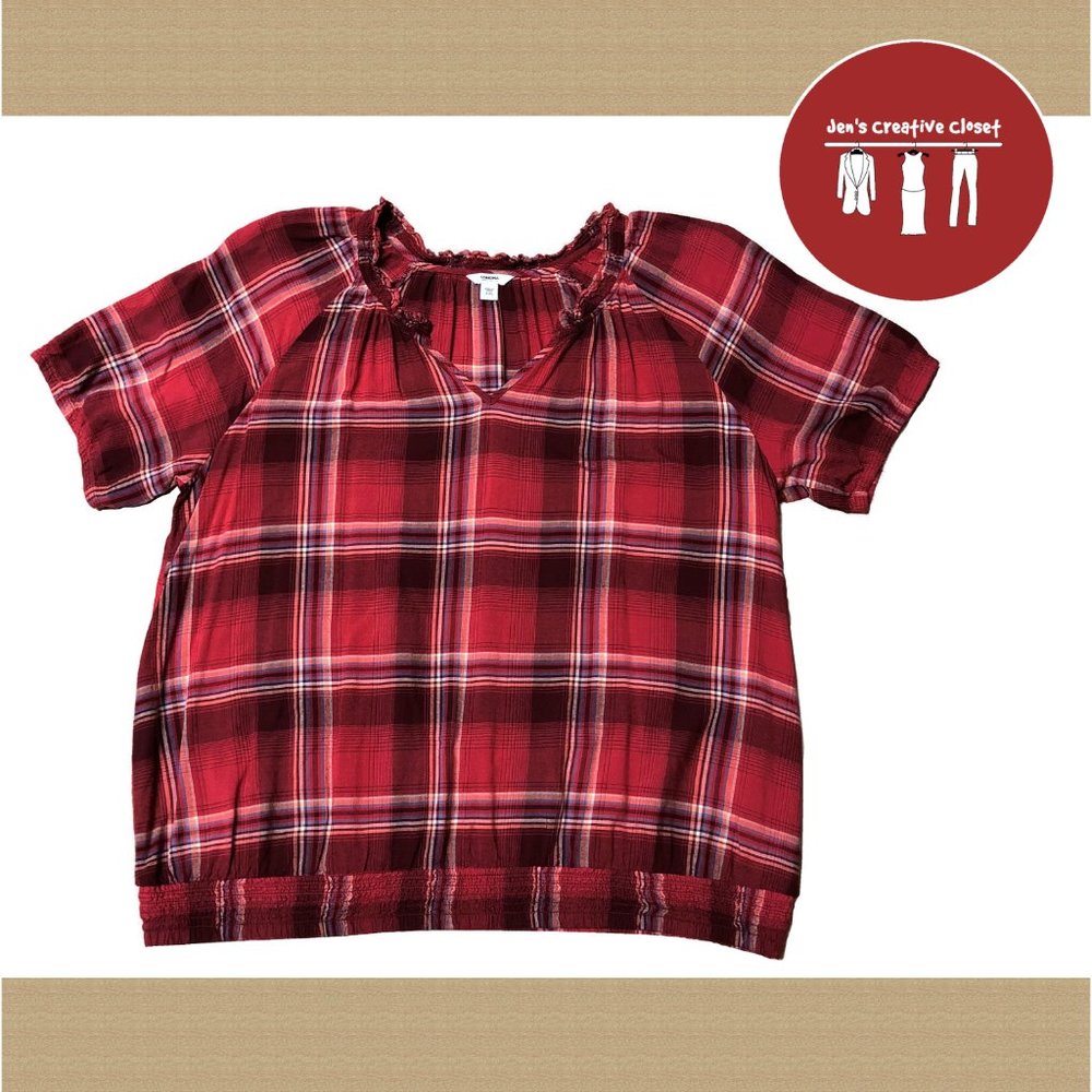 Women's Sonoma Red Plaid V Neck Short Sleeve Top